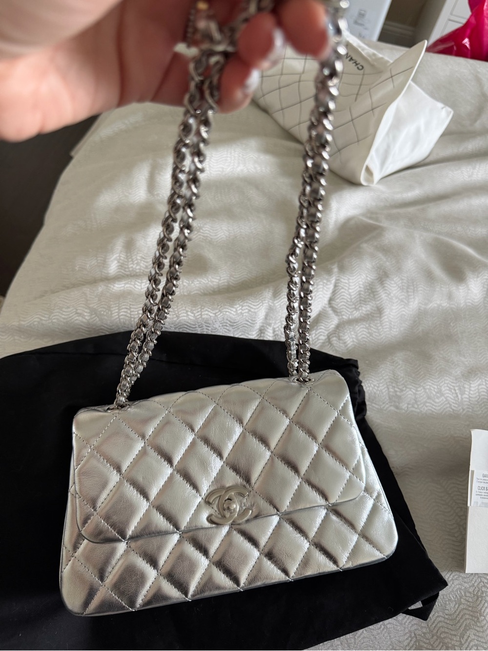 CHANEL Silver Quilted Lambskin Flap Bag with original pouch - Picture 2 of 12